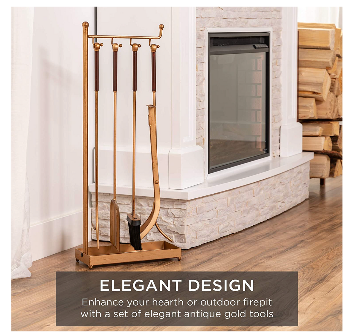 5-Piece Fireplace Tool Set, Gold Handles by ECOFIRE, view 2